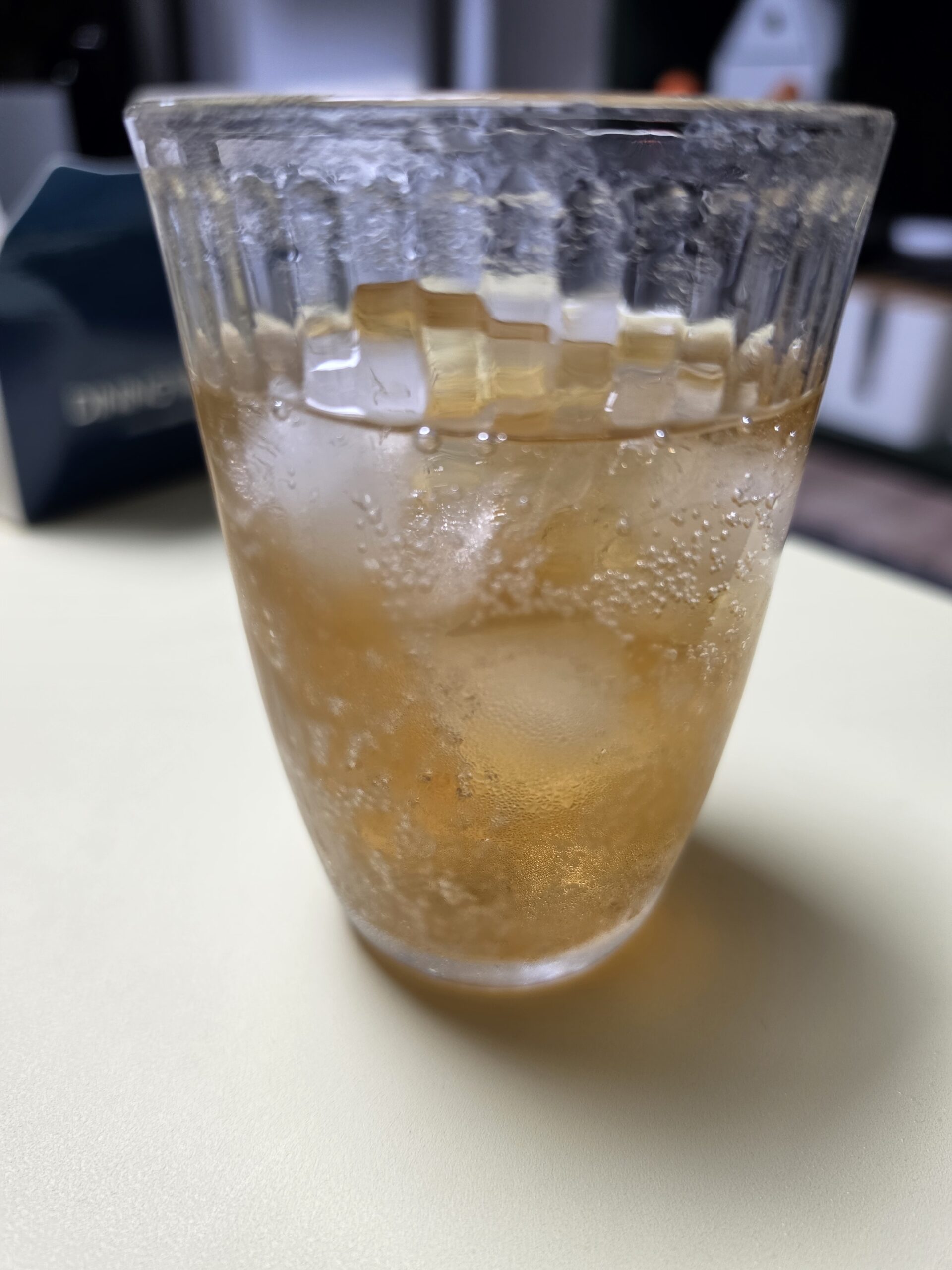 Sprite Zero with Tea poured over ice in a glass — visually indistinguishable from a whiskey soda